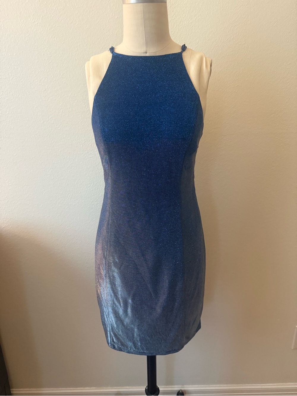 Sparkling Navy Halter Mini Dress